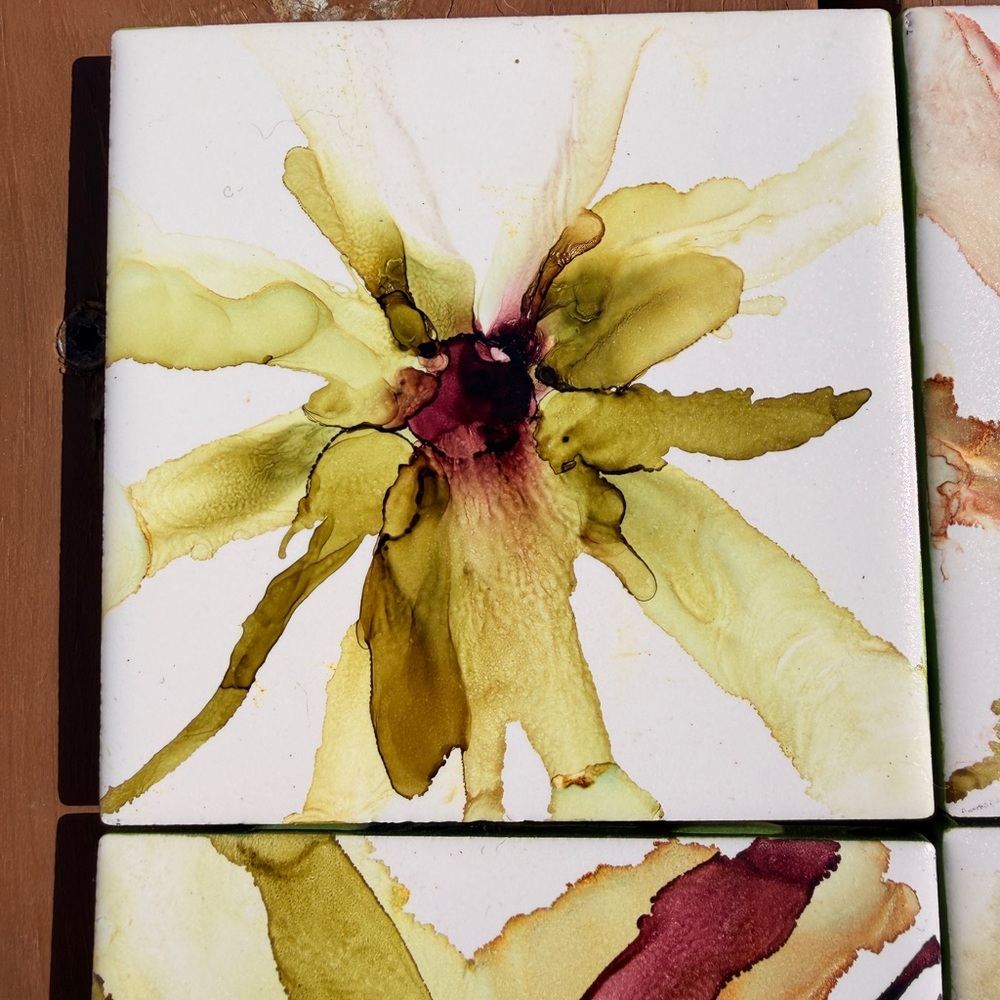 Abstract Floral Ceramic Coasters Set - Picture 6 of 8